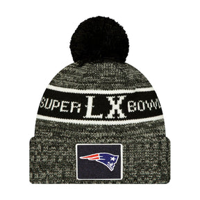 New England Patriots Black Super Bowl LX Cuffed Knit Beanie with Pom - New Era - 36030212204