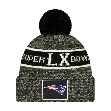 New England Patriots Black Super Bowl LX Cuffed Knit Beanie with Pom - New Era - 36030212204