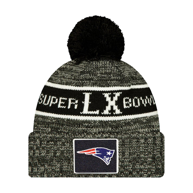 New England Patriots Black Super Bowl LX Cuffed Knit Beanie with Pom - New Era - 36030212204