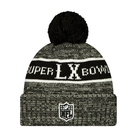 New England Patriots Black Super Bowl LX Cuffed Knit Beanie with Pom - New Era - 36030212204