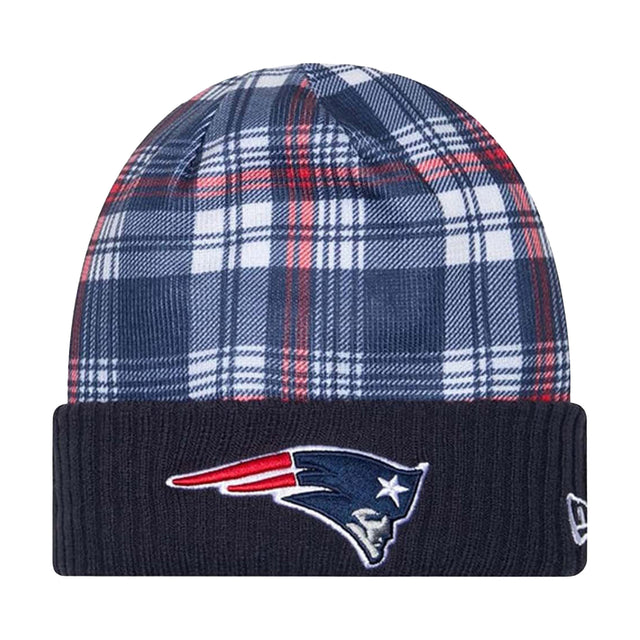New England Patriots Navy Plaid Statement Beanie Cuffed Knit Hat - New Era - 237012201