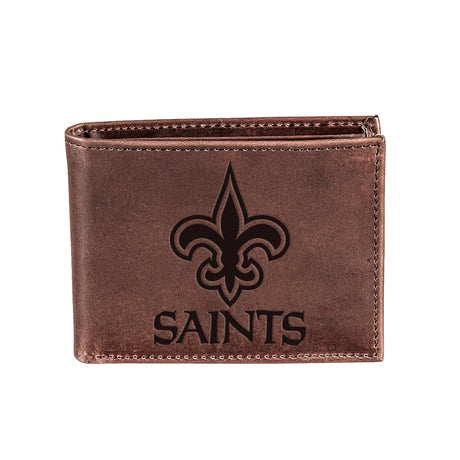 New Orleans Saints, Bi - Fold Wallet, Brown, CH, 100% Genuine Leather - EG Collective - 808412080074
