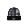 New Orleans Saints Black Plaid Statement Beanie Cuffed Knit Hat - New Era - 