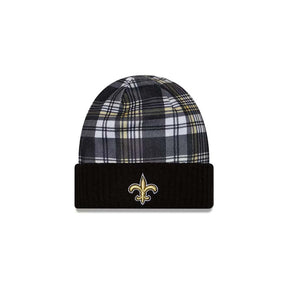 New Orleans Saints Black Plaid Statement Beanie Cuffed Knit Hat - New Era - 