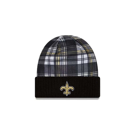 New Orleans Saints Black Plaid Statement Beanie Cuffed Knit Hat - New Era - 