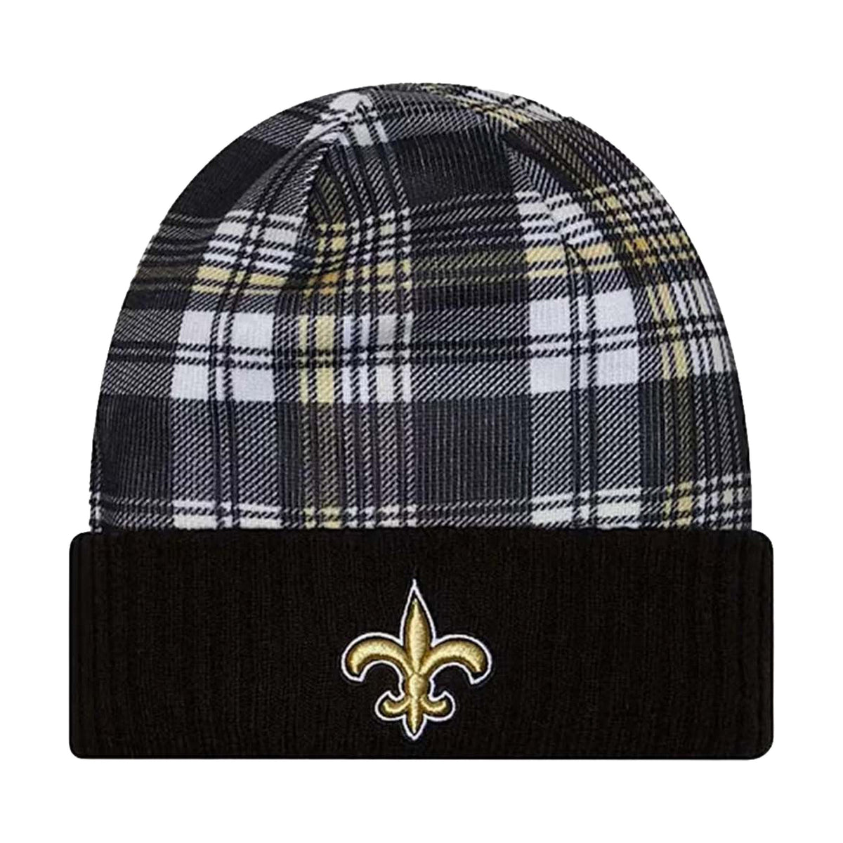 New Orleans Saints Black Plaid Statement Beanie Cuffed Knit Hat - New Era - 237012701