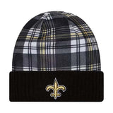 New Orleans Saints Black Plaid Statement Beanie Cuffed Knit Hat - New Era - 237012701