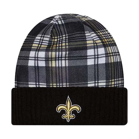 New Orleans Saints Black Plaid Statement Beanie Cuffed Knit Hat - New Era - 237012701
