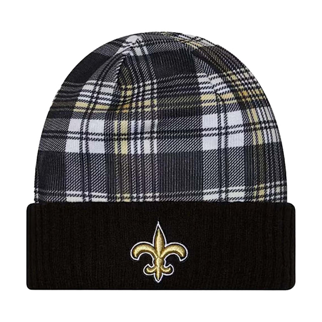 New Orleans Saints Black Plaid Statement Beanie Cuffed Knit Hat - New Era - 237012701