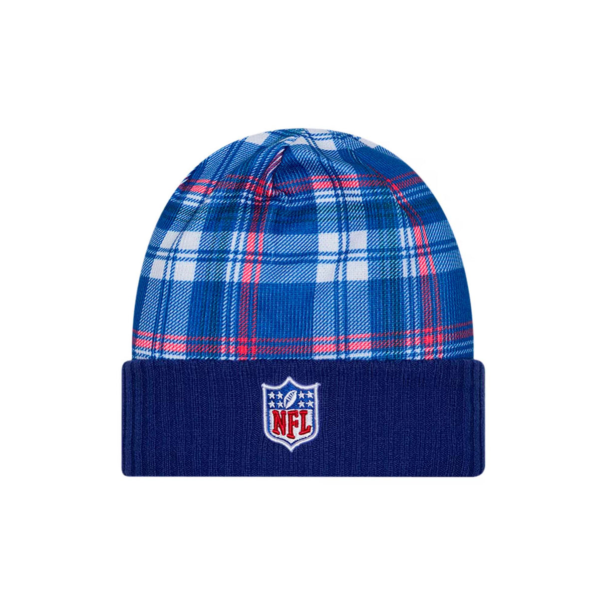 New York Giants 2024 Sideline Statement Plaid Cuffed Knit Beanie - New Era - 