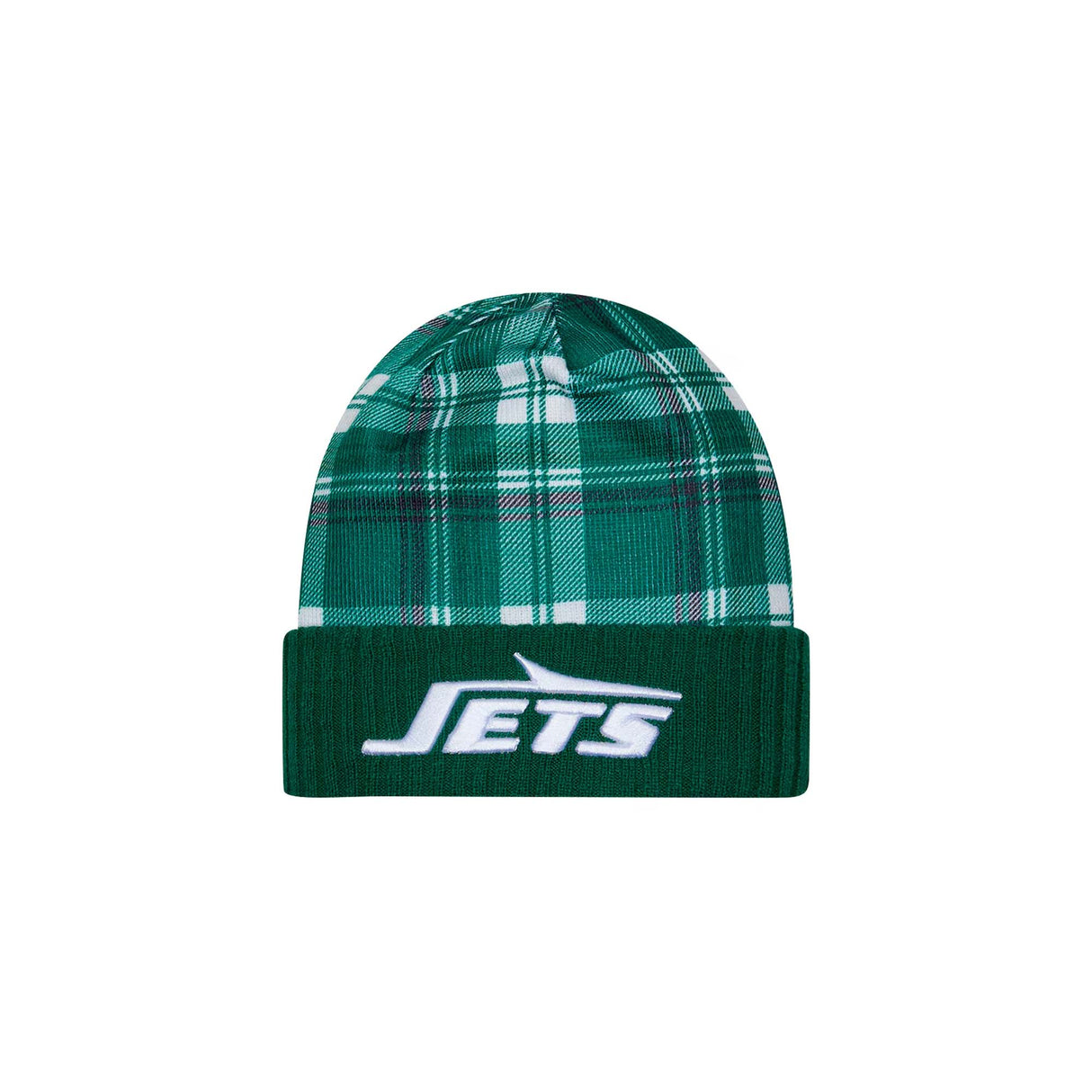New York Jets Green Plaid Statement Beanie Cuffed Knit Hat - New Era - 