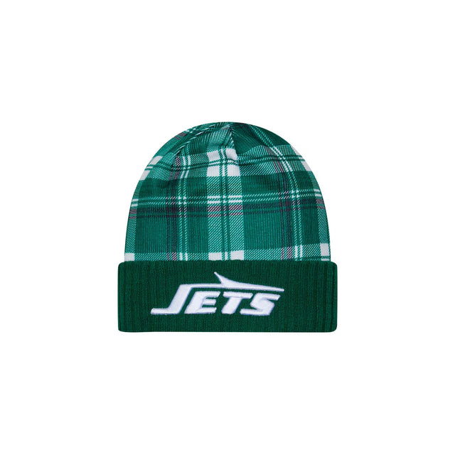 New York Jets Green Plaid Statement Beanie Cuffed Knit Hat - New Era - 