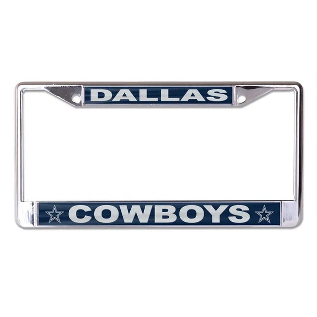 Front view of Denver Broncos NFL license plate frame showcasing silver trim and team branding on a white background