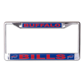 Front view of Buffalo Bills NFL license plate frame with blue and red team branding on a white background