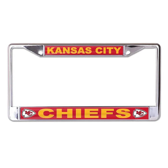 Front view of a license plate frame showcasing Los Angeles Chargers graphics with a white background