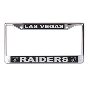 Front view of NFL license plate frame showcasing Los Angeles Rams logos and team colors with a white background