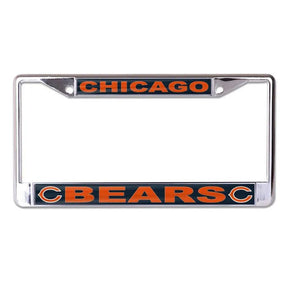 Front view of NFL Chicago Bears license plate frame showcasing team lettering with white background