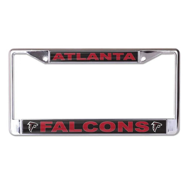 Front view of an NFL license plate frame showcasing Atlanta Falcons graphics with a white background