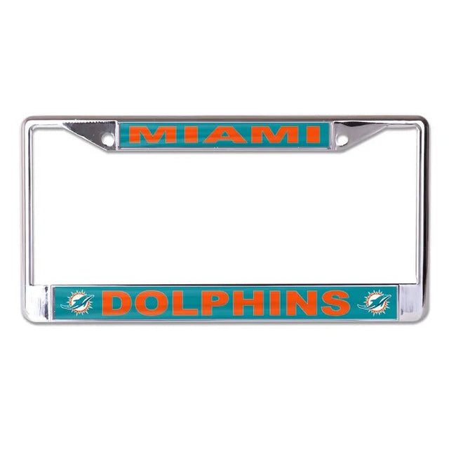 Front view of NFL license plate frame showcasing New England Patriots graphics and chrome finish on a white background