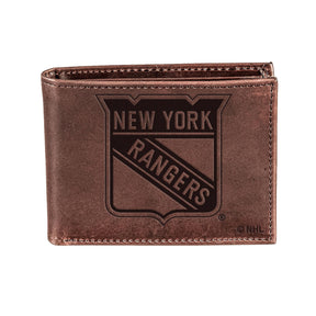 NY Rangers, Bi - Fold Wallet, Brown, CH, 100% Genuine Leather - EG Collective - 801946051442