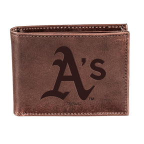 Oakland A's Bi - Fold Wallet Brown 100% Genuine Leather - EG Collective - 801946415077