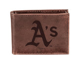 Oakland A's Bi-Fold Wallet Brown 100% Genuine Leather - EG Collective - 801946415077