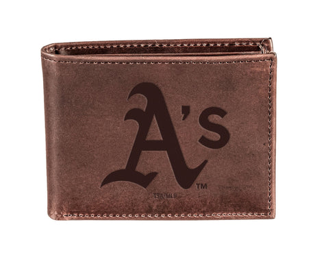 Oakland A's Bi-Fold Wallet Brown 100% Genuine Leather - EG Collective - 801946415077