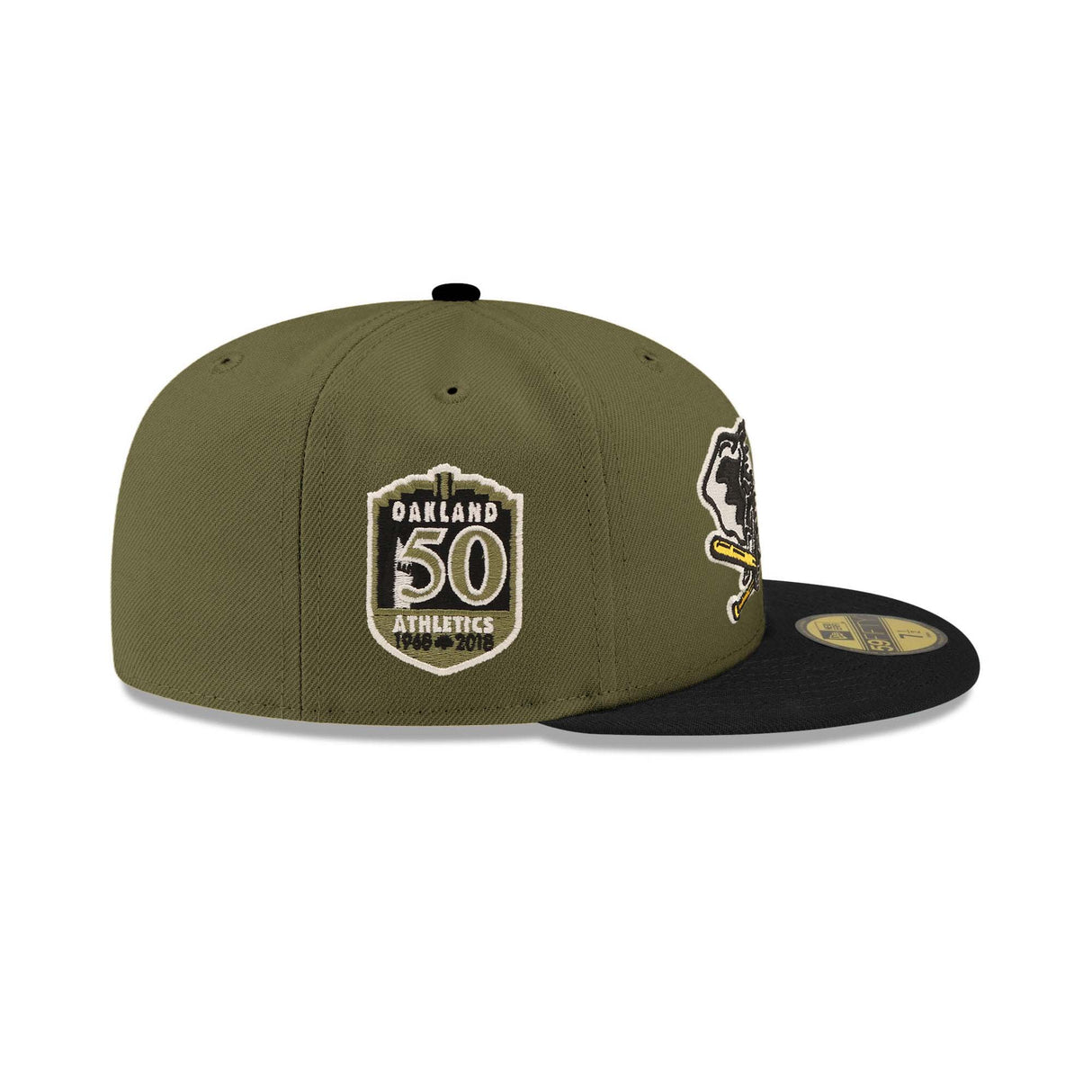 Oakland Athletics 50th Anniversary Patch Olive & Black "Field Issue" 59FIFTY Fitted Hat - New Era - 