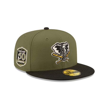 Oakland Athletics 50th Anniversary Patch Olive & Black "Field Issue" 59FIFTY Fitted Hat - New Era - 