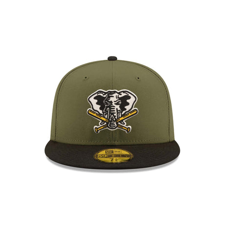 Oakland Athletics 50th Anniversary Patch Olive & Black "Field Issue" 59FIFTY Fitted Hat - New Era - 