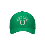 Front view of green Oregon Ducks Nike Campus Prep Chained and Arched hat with O logo and side swoosh on white background