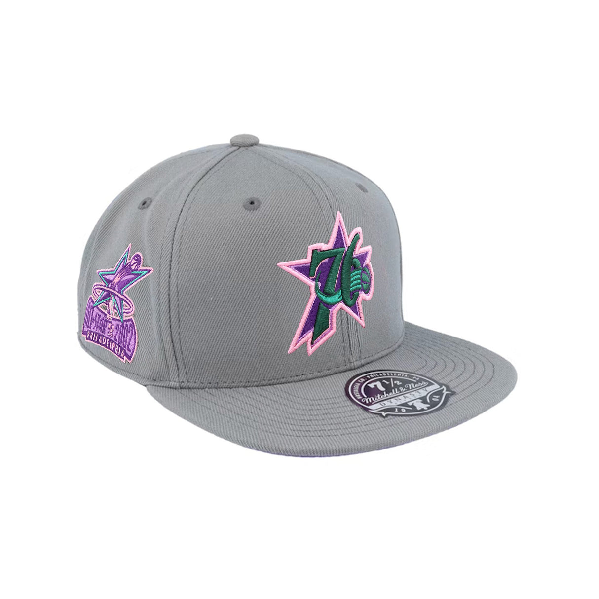 Philadelphia 76ers 2002 All - Star Side Patch Gray & Purple Fitted Hat - Mitchell & Ness - 31002201