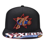 Philadelphia 76ers Black Hardwood Classics Underbrim Graphic Snapback Hat - Mitchell & Ness - 