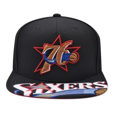 Philadelphia 76ers Black Hardwood Classics Underbrim Graphic Snapback Hat - Mitchell & Ness - 
