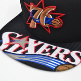 Philadelphia 76ers Black Hardwood Classics Underbrim Graphic Snapback Hat - Mitchell & Ness - 