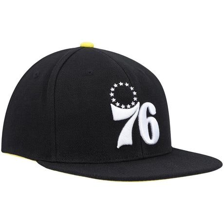 Philadelphia 76ers Black Lightning Hook Snapback Hat - Mitchell & Ness - 