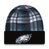 Philadelphia Eagles Statement Black & Green Plaid Cuffed Knit Beanie - New Era - 237011403