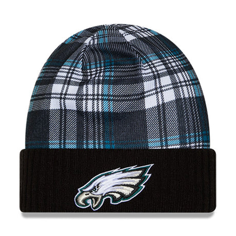 Philadelphia Eagles Statement Black & Green Plaid Cuffed Knit Beanie - New Era - 237011403
