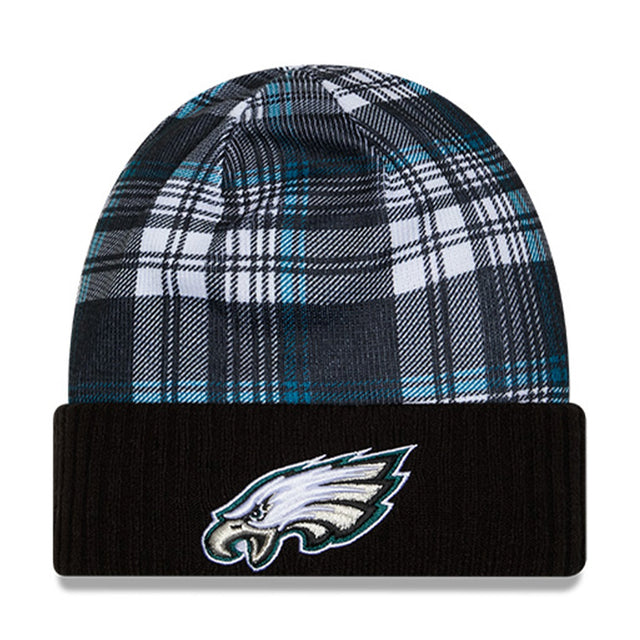 Philadelphia Eagles Statement Black & Green Plaid Cuffed Knit Beanie - New Era - 237011403
