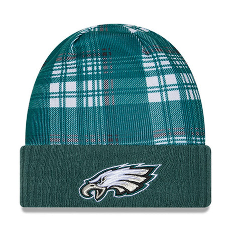 Philadelphia Eagles Statement Green Plaid Cuffed Knit Beanie - New Era - 237011401