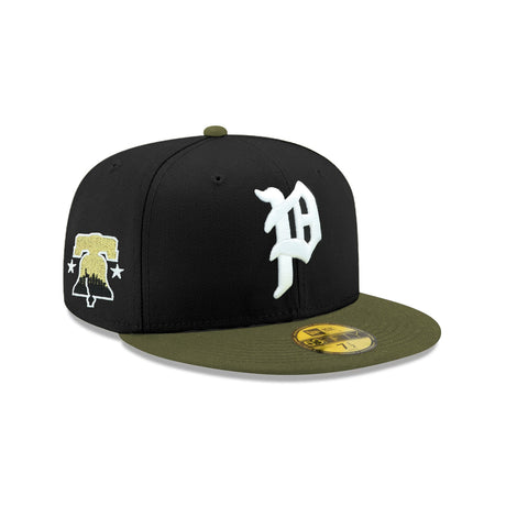 Philadelphia Phillies 1925 Liberty Bell Side Patch Black & Olive 59FIFTY Fitted Hat - New Era - 23862142001