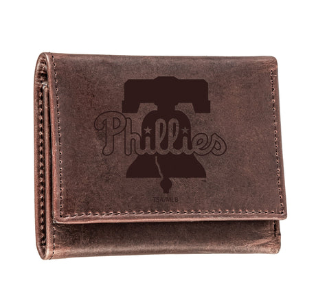 Philadelphia Phillies Tri-Fold Wallet Brown 100% Genuine Leather - EG Collective - 801946416364