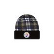 Pittsburgh Steelers Black Plaid Statement Beanie Cuffed Knit Hat - New Era - 