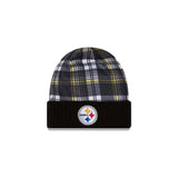 Pittsburgh Steelers Black Plaid Statement Beanie Cuffed Knit Hat - New Era - 