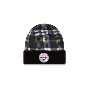 Pittsburgh Steelers Black Plaid Statement Beanie Cuffed Knit Hat - New Era - 