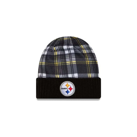 Pittsburgh Steelers Black Plaid Statement Beanie Cuffed Knit Hat - New Era - 