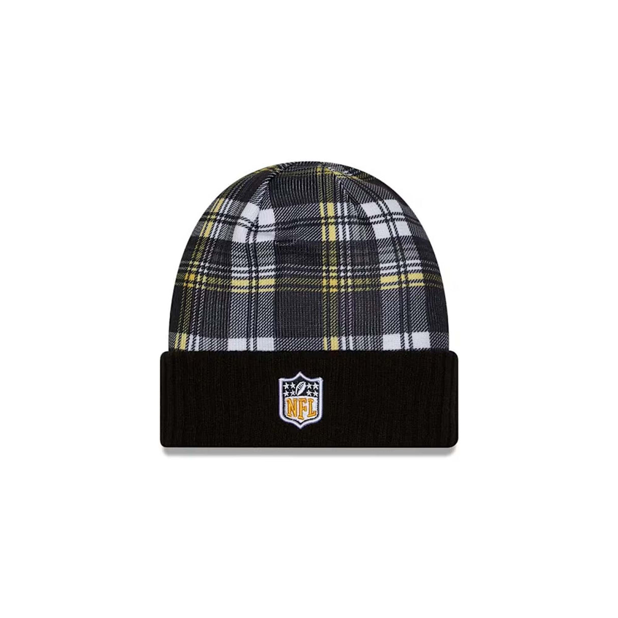 Pittsburgh Steelers Black Plaid Statement Beanie Cuffed Knit Hat - New Era - 