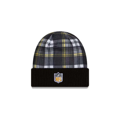 Pittsburgh Steelers Black Plaid Statement Beanie Cuffed Knit Hat - New Era - 