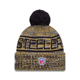 Pittsburgh Steelers Script Pom Cuffed Knit Beanie - New Era - 