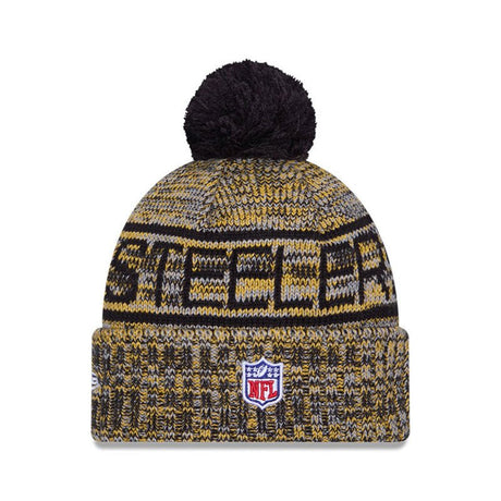 Pittsburgh Steelers Script Pom Cuffed Knit Beanie - New Era - 